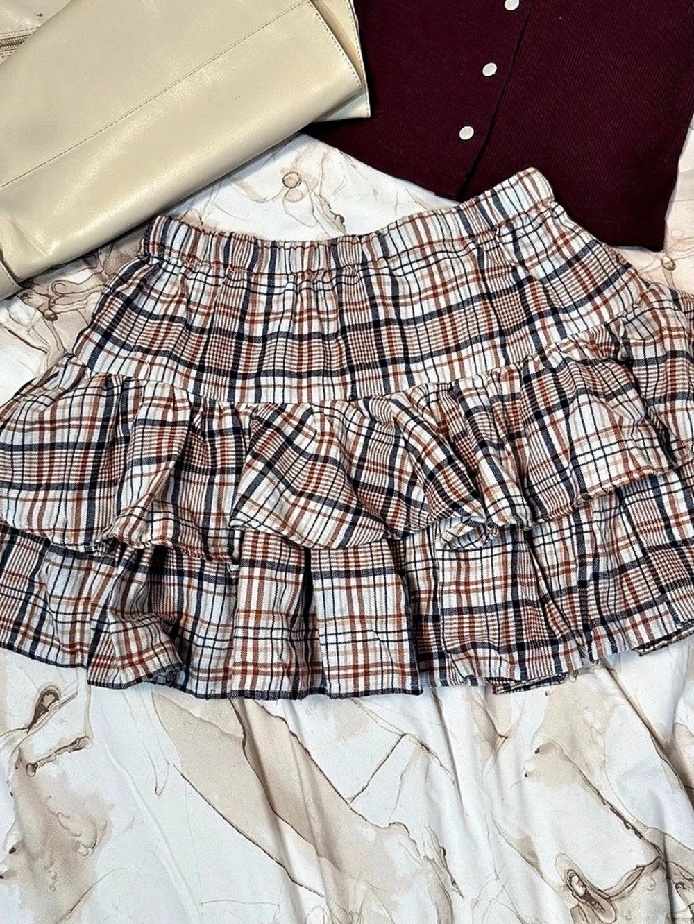 Plaid Mini Skirt in Orange & Blue